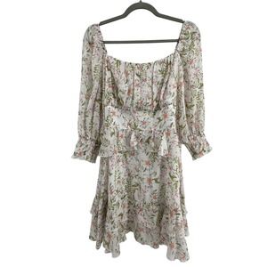 Exlura Womens White Smocked  Milk Maid Cottagecore Tiered Dress L Boho